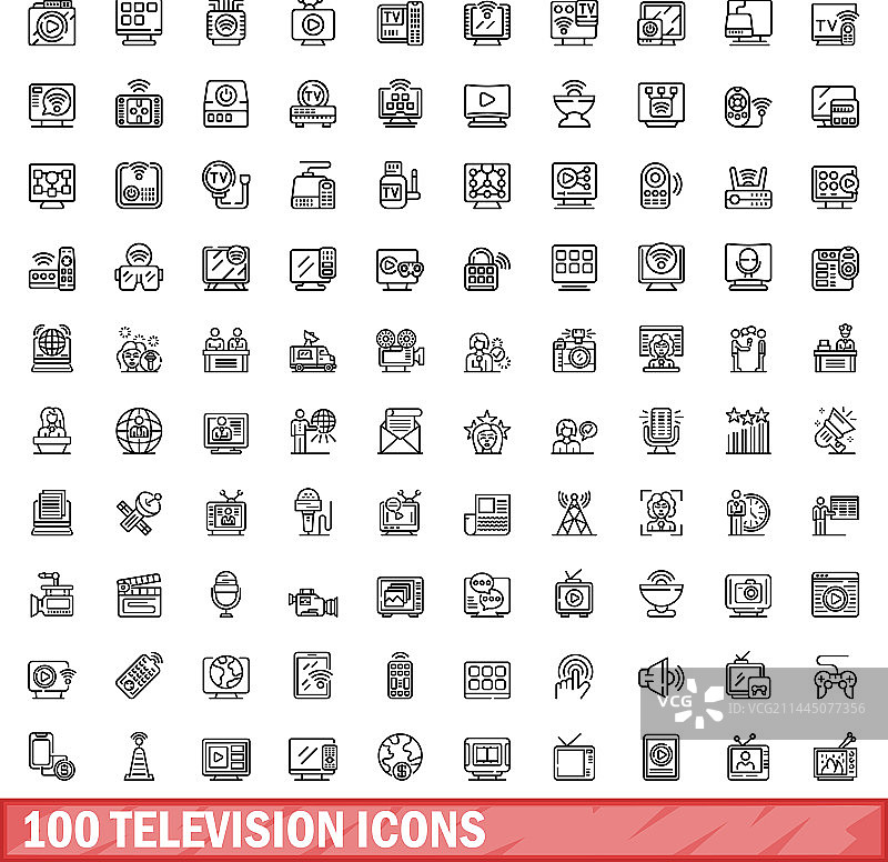 100个电视轮廓图标合集图片素材
