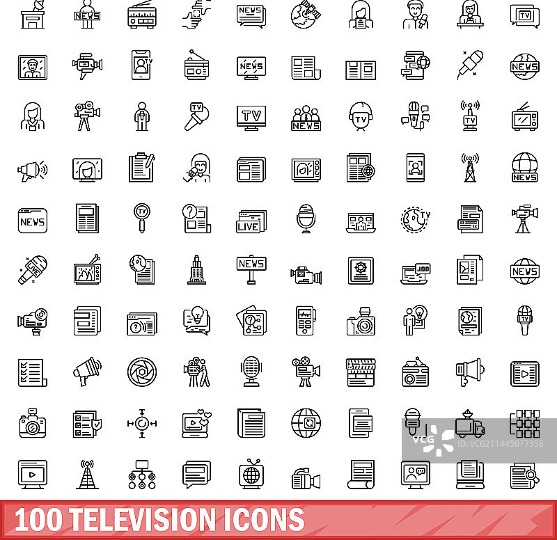 100个电视轮廓图标合集图片素材