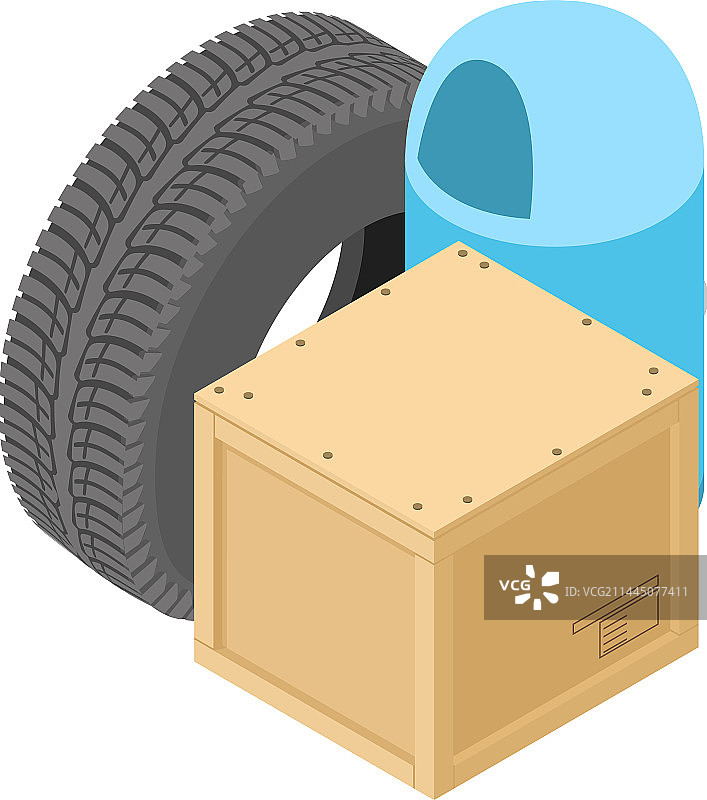 2.5D垃圾处理图标，汽车轮胎图片素材