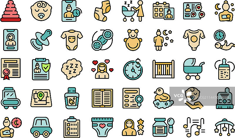 夜晚照看婴儿图标扁平化设计图片素材