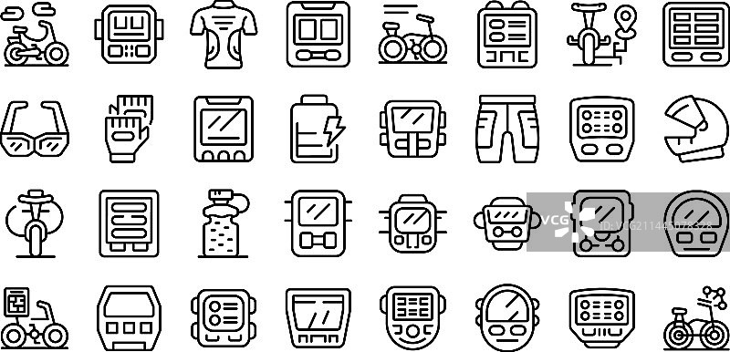 自行车电脑图标集轮廓图片素材