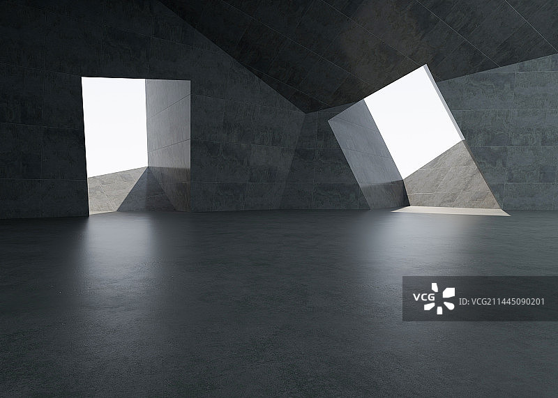三维渲染混凝土建筑室内空间图片素材
