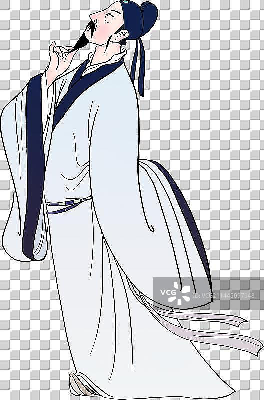 古诗词水墨插画赏月的古代人物将进酒李白元素图片素材