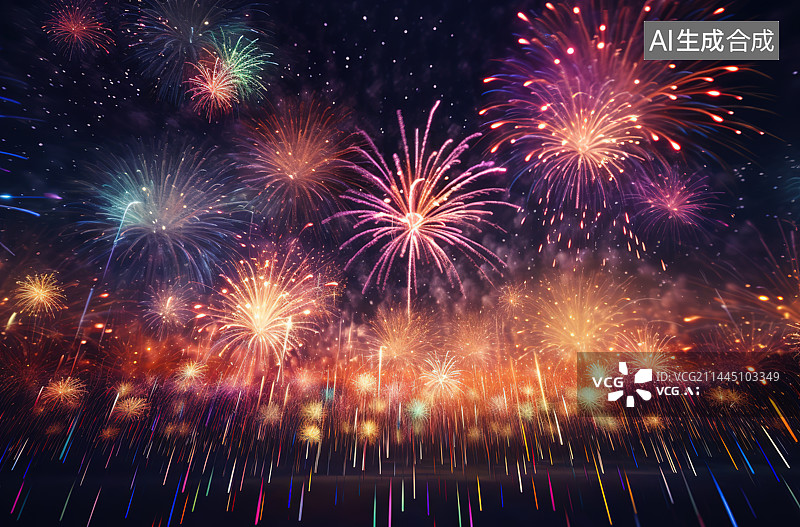 【AI数字艺术】夜晚绽放的烟花图片素材