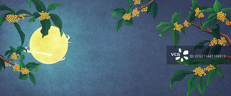 桂花枝满月天空图片素材