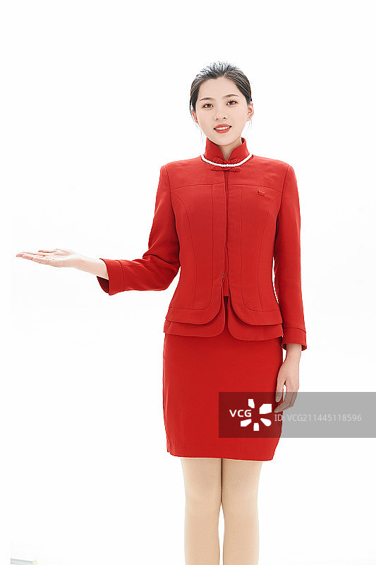 白色背景下的酒店女性高级服务员图片素材