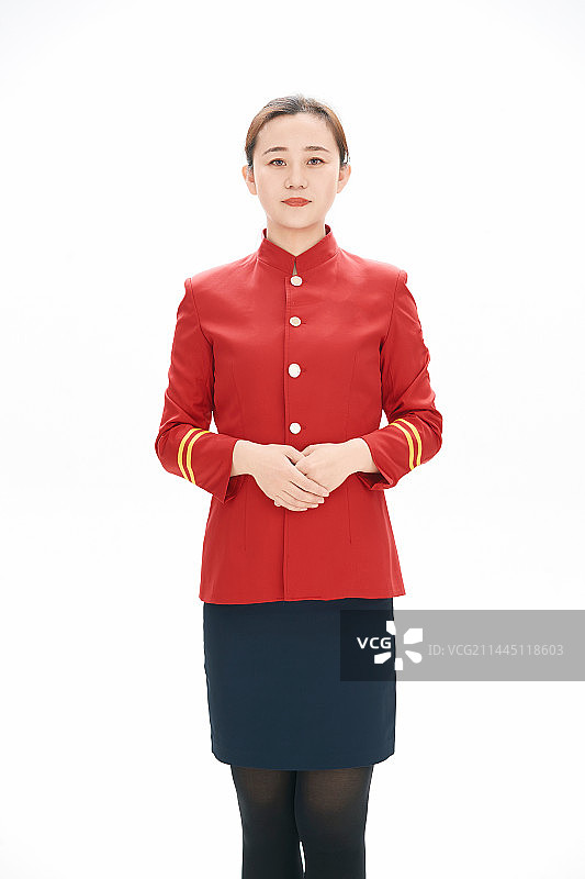 白色背景下的酒店女性高级服务员图片素材