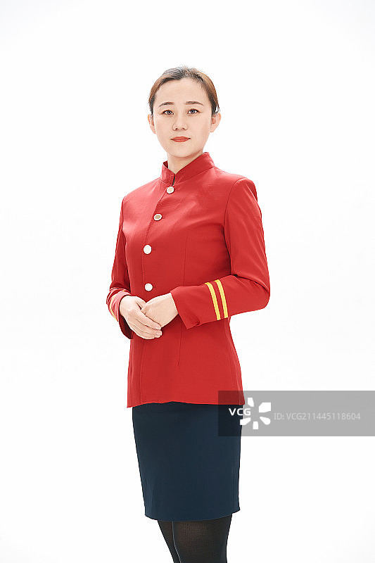 白色背景下的酒店女性高级服务员图片素材