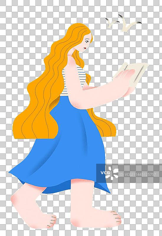 卡通手绘扁平风插画阅读的女人读书插画图片素材
