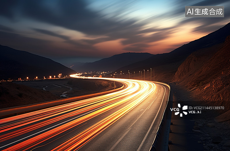 【AI数字艺术】夕阳下的高速公路图片素材