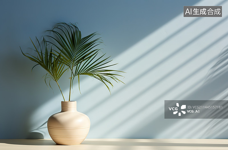 【AI数字艺术】靠墙桌上盆栽植物特写图片素材