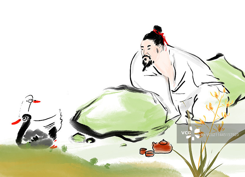 王羲之爱鹅古代故事成语中国风古代人物图画书图片素材
