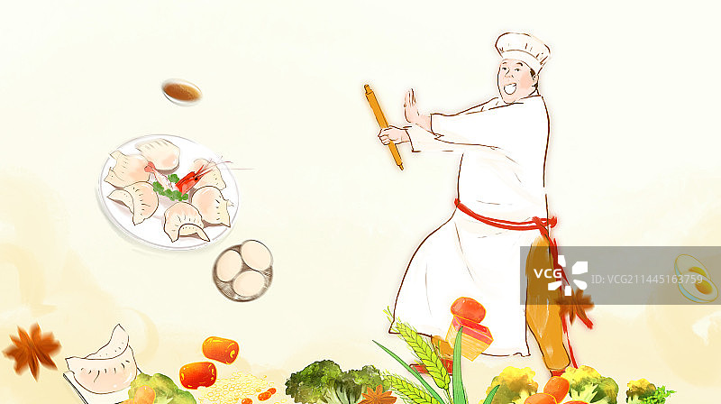 中华美食传统文化饺子厨师餐饮插画图片素材