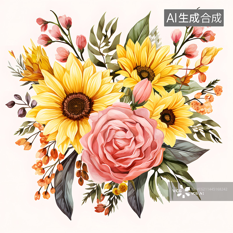 【AI数字艺术】AIGC:花束 向日葵 礼物 节日 庆祝图片素材