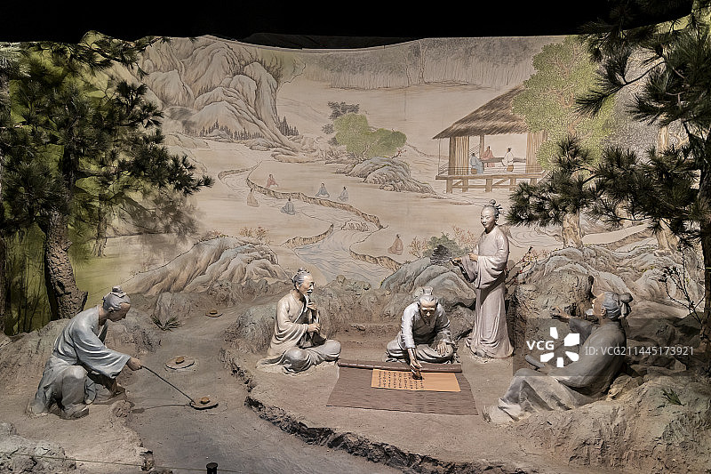 北京中国园林博物馆：兰亭修禊（东晋王羲之和当时名士孙绰、谢安等41人，为过”修禊日“宴集于绍兴兰亭）图片素材