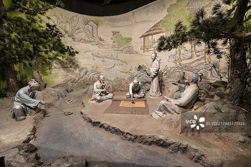 北京中国园林博物馆：兰亭修禊（东晋王羲之和当时名士孙绰、谢安等41人，为过”修禊日“宴集于绍兴兰亭）图片素材