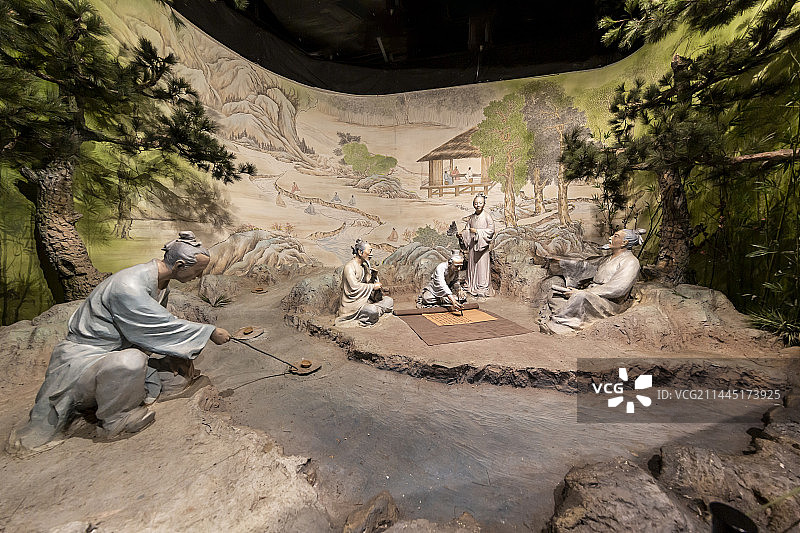 北京中国园林博物馆：兰亭修禊（东晋王羲之和当时名士孙绰、谢安等41人，为过”修禊日“宴集于绍兴兰亭）图片素材