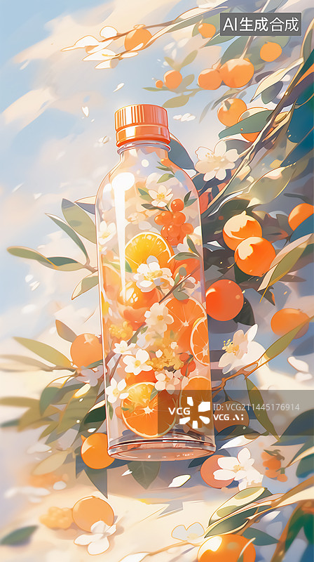 【AI数字艺术】橙汁饮料插画图片素材