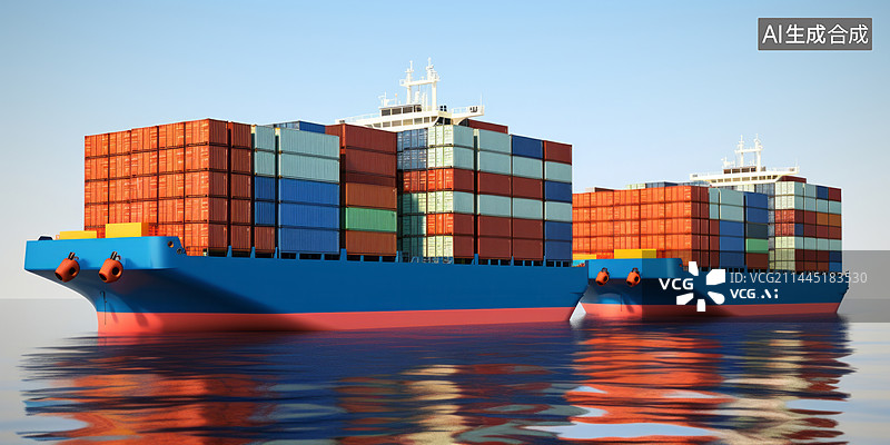 【AI数字艺术】装满货物集装箱的远洋货轮图片素材