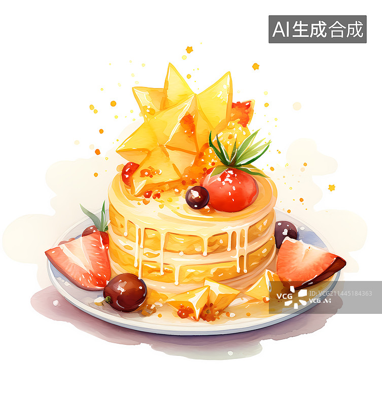 【AI数字艺术】奶油蛋糕插画图片素材