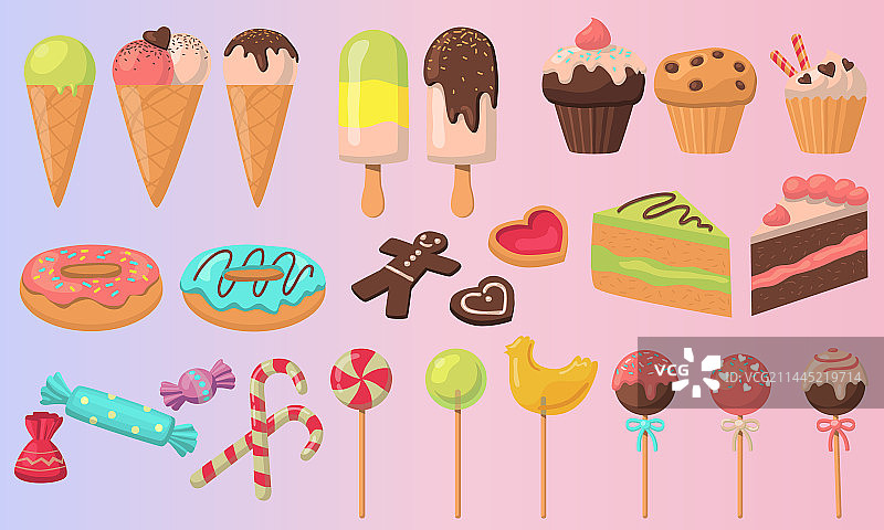 渐变背景上的美味彩色糖果图片素材