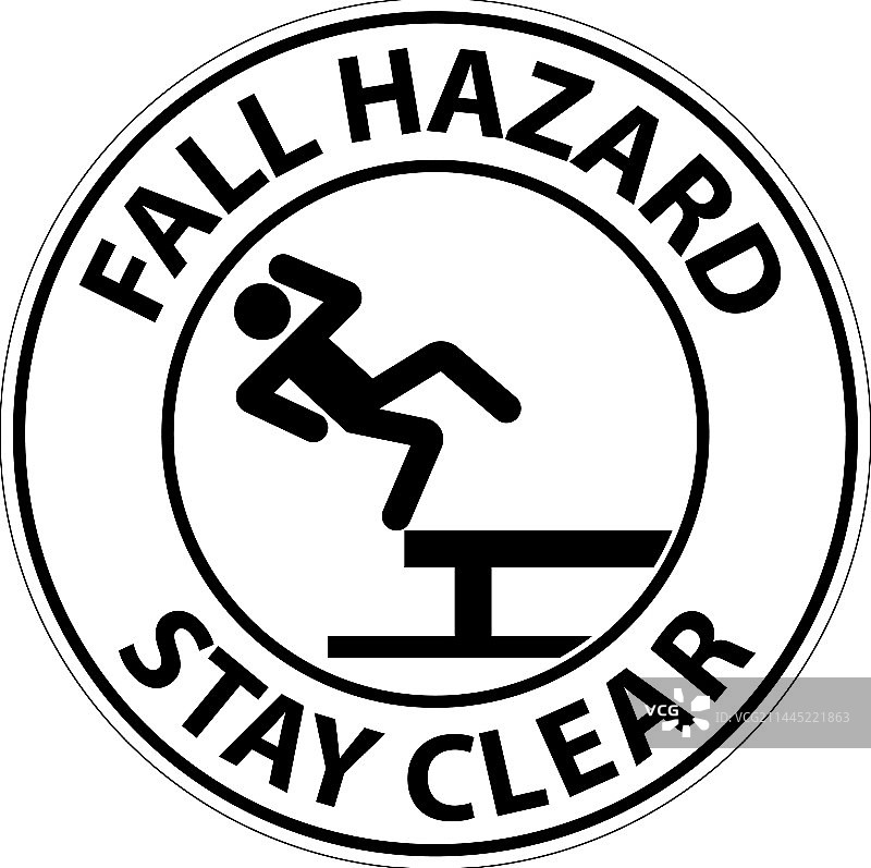 白色背景上的当心坠落危险标志图片素材