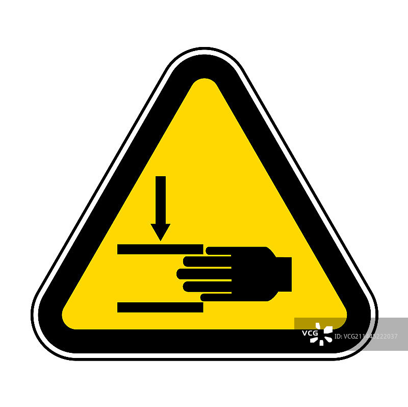 小心手部挤压标志，白色背景图片素材