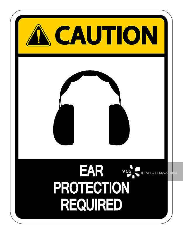 白色背景上的耳部防护警示牌图片素材