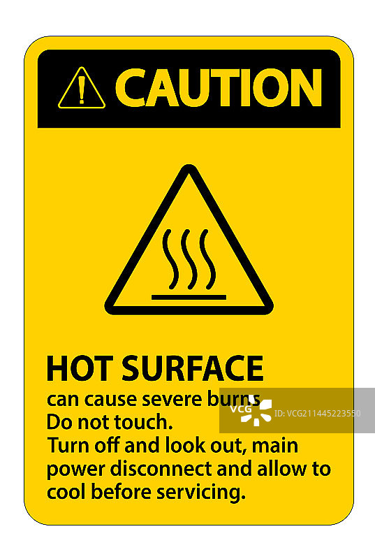 白色背景上的高温表面警告标志图片素材