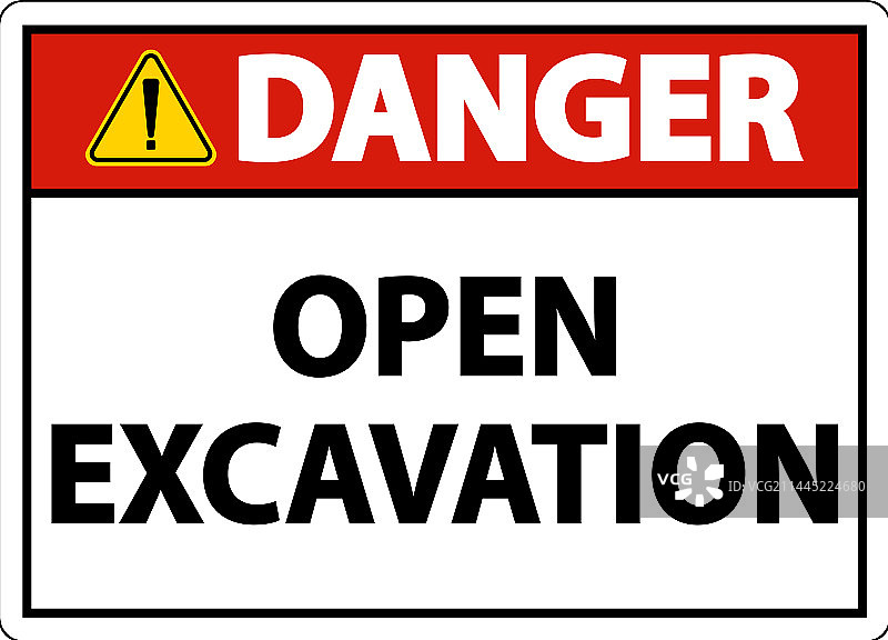 白色背景上的危险挖掘标志图片素材