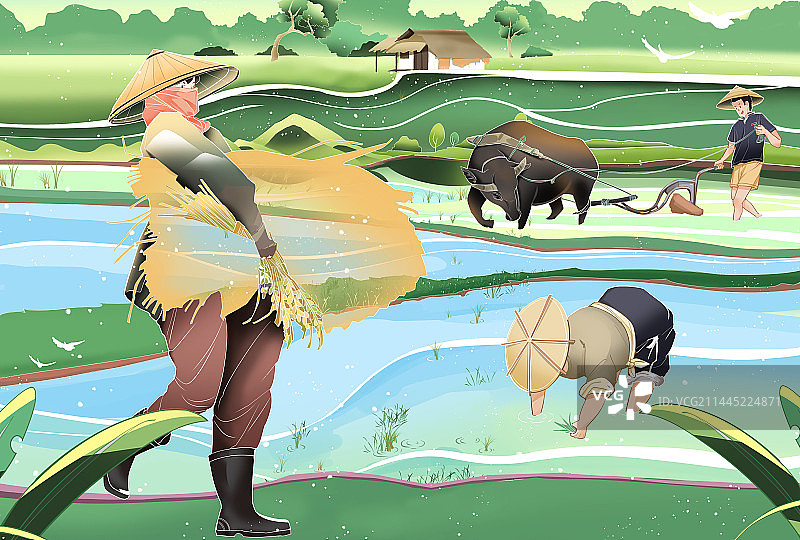 农民秋分秋收农耕节气场景图片素材