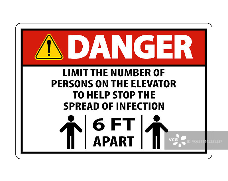 电梯保持社交距离危险警示标志图片素材