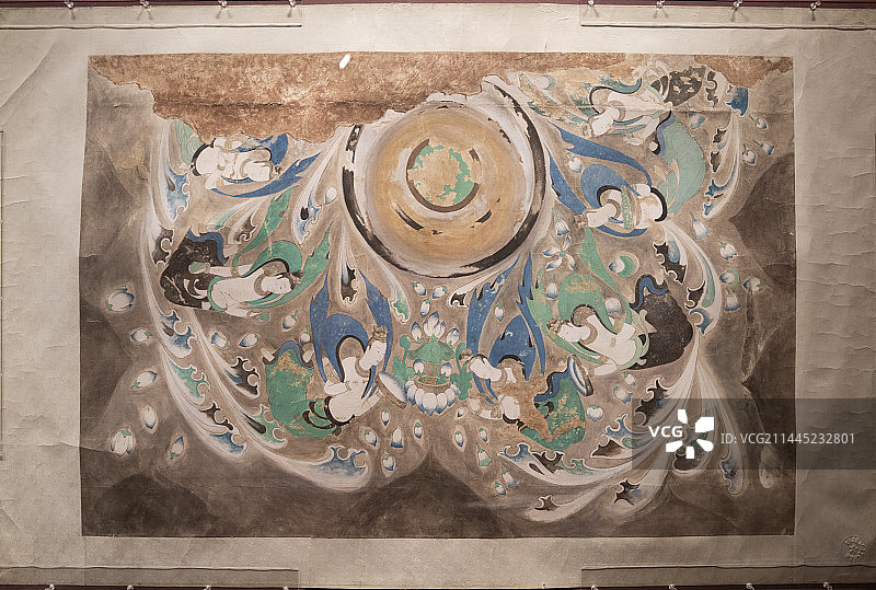 中国甘肃省博物馆馆藏文物天水市麦积山石窟壁画图片素材