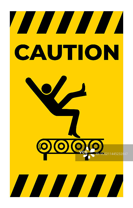 传送带坠落危险警示标志图片素材