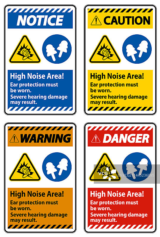 高噪音区域必须佩戴耳罩警示牌图片素材