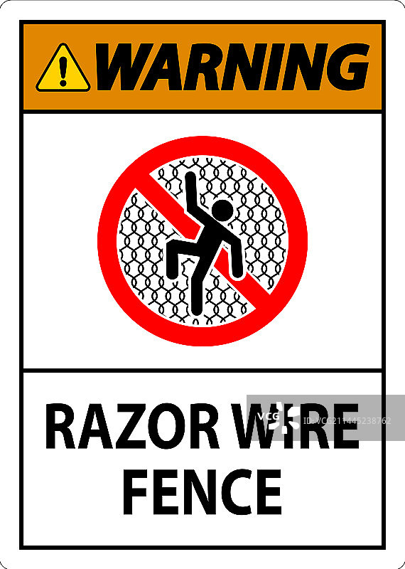 白色背景上的铁丝网围栏警告标志图片素材