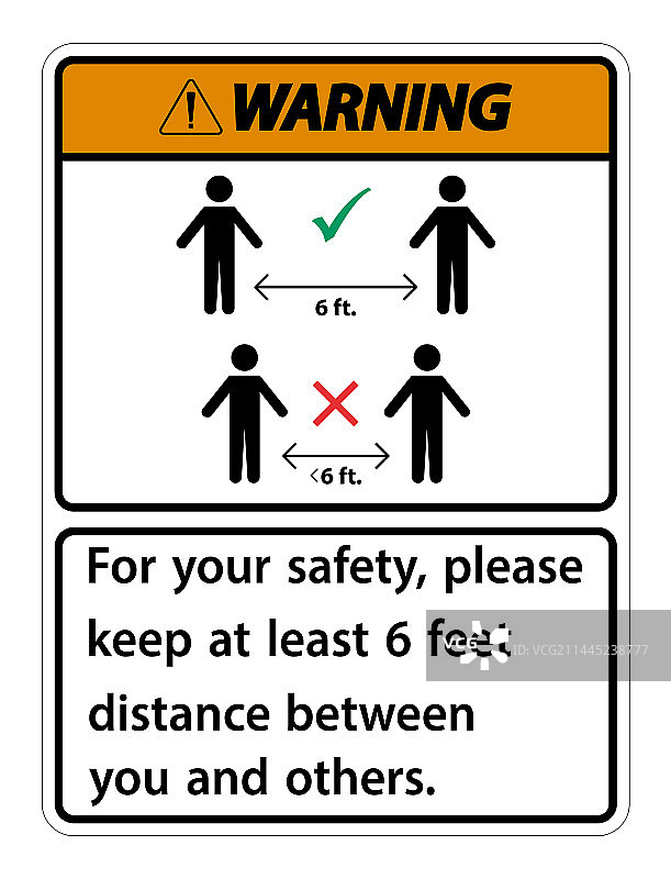 警告：请保持6英尺安全距离图片素材