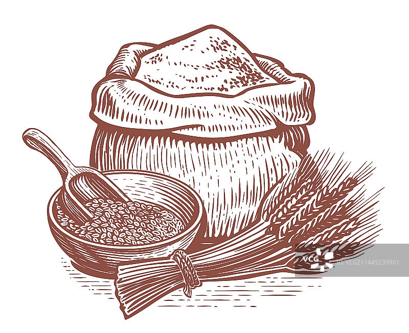 农场食物面包面粉素描图片素材