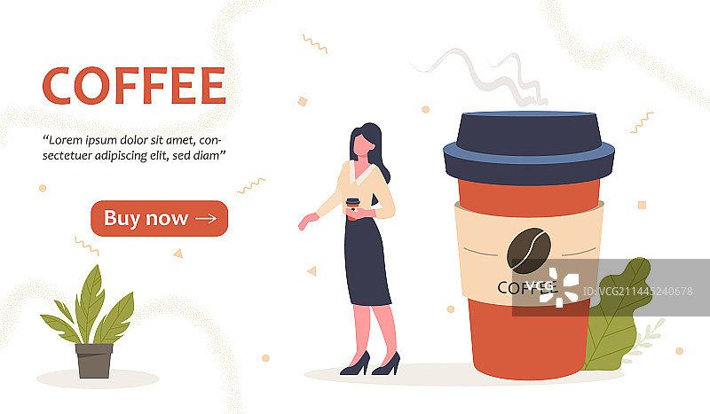 手持咖啡的女人着陆页概念图片素材