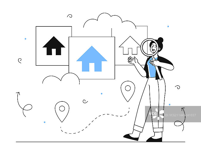 女人寻找房屋线稿图片素材