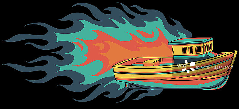 带有火焰的渔船图片素材