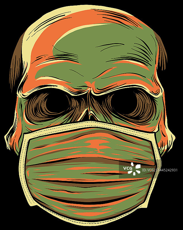 黑色背景上的医用口罩骷髅图片素材