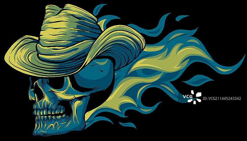 黑色背景上的牛仔骷髅图片素材