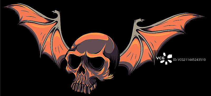 黑色背景上的骷髅和蝙蝠翅膀图片素材
