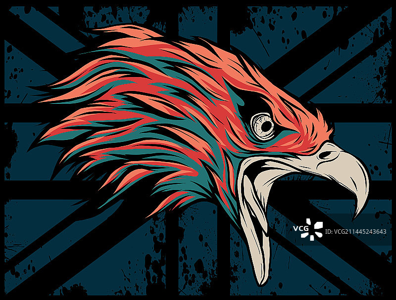 黑色背景上带有英格兰国旗的鹰头吉祥物图片素材