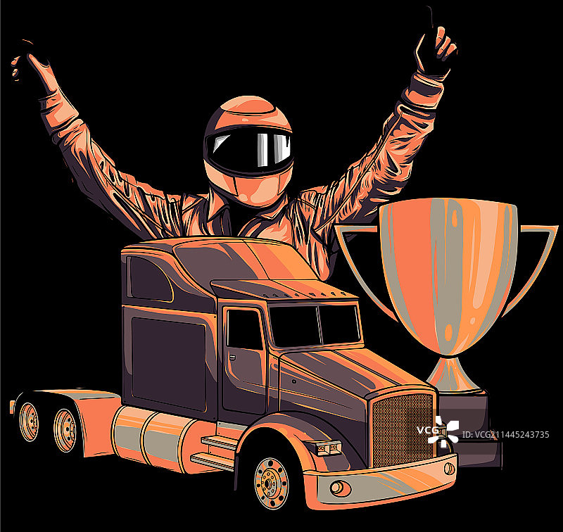 黑色背景上的飞行员和卡车赛车手图片素材