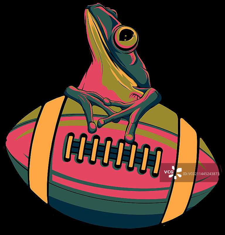 橄榄球上的青蛙吉祥物图片素材