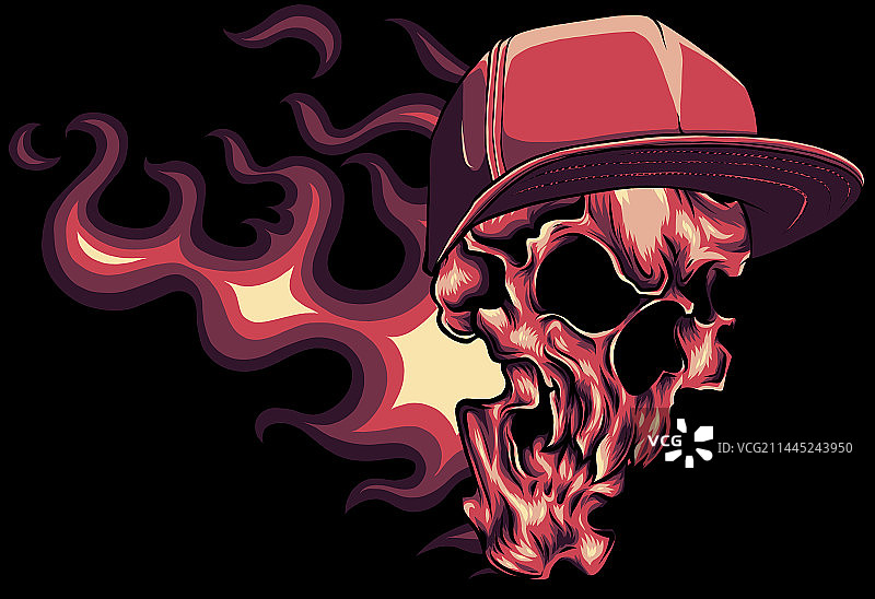 戴嘻哈帽和火焰的骷髅头图片素材