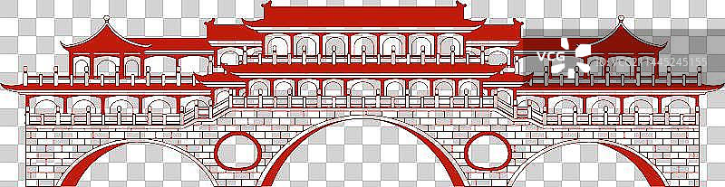 剪纸四川成都安顺廊桥插画图片素材