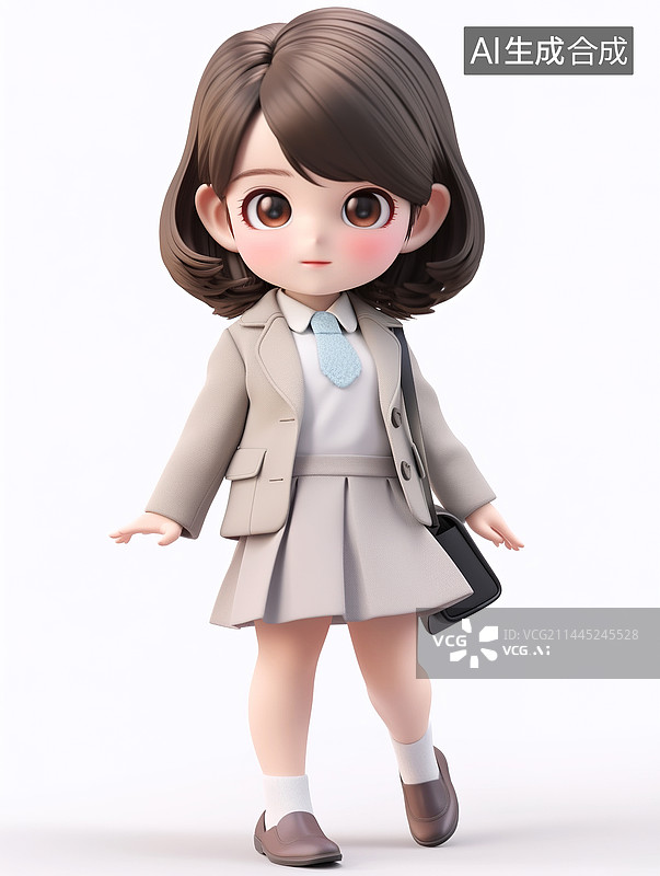【AI数字艺术】背着单肩包的女孩3d插画图片素材